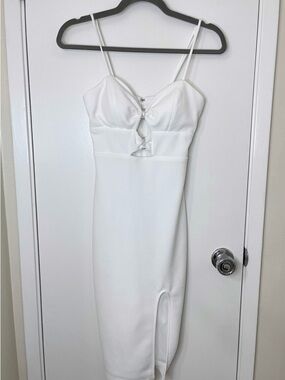 Pear Culture White Midi Dress with Slit